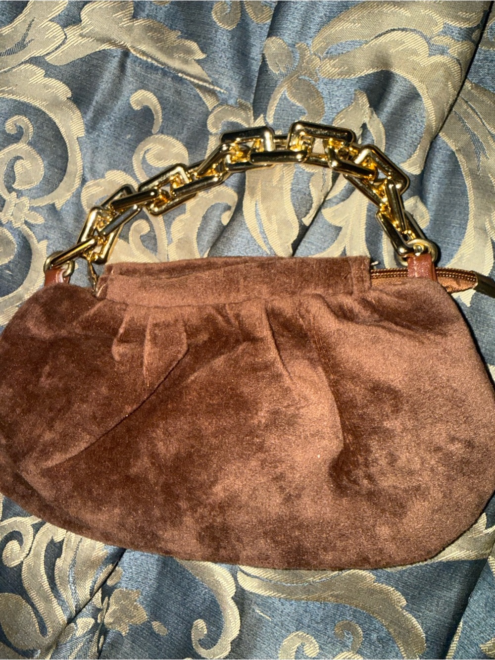 SHEIN Brown Velvet Clutch with Gold Chain Handle